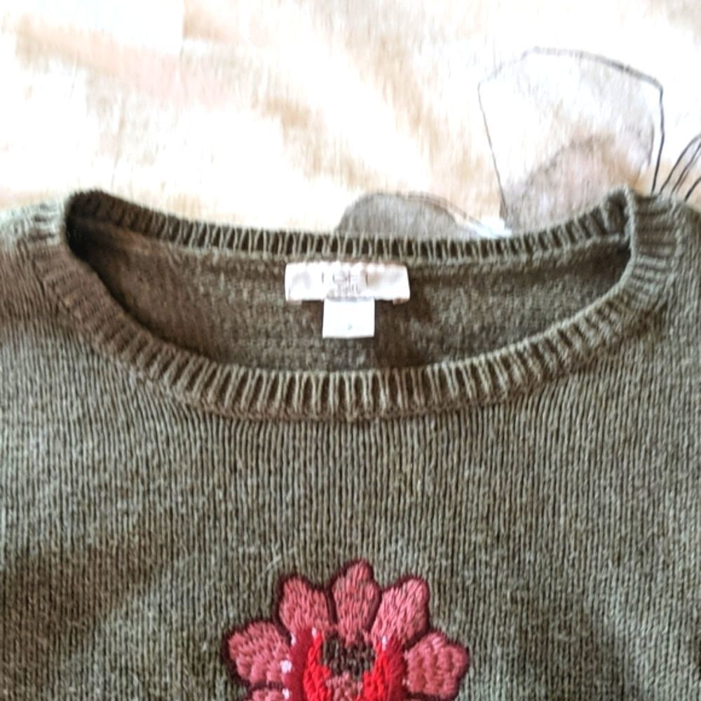 Loft small olive green embroidered wool sweater - Picture 4 of 5